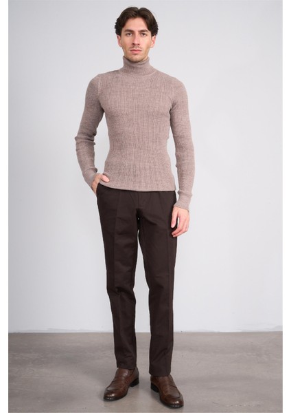 1 Kahverengi Erkek Pamuk Gabardin Regular Pantolon