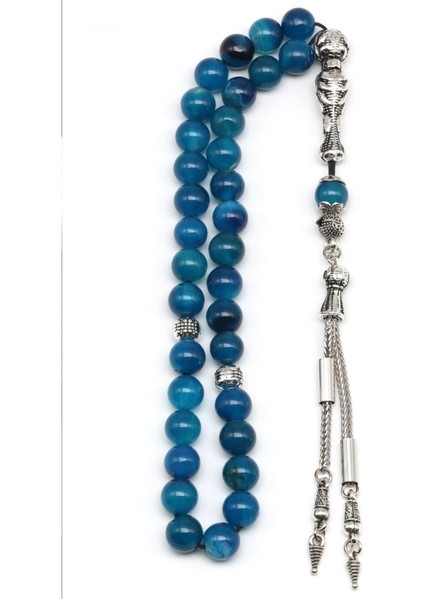 Mavi Akik Doğal Taş Tesbih 8 mm Yuvarlak Kesim