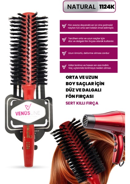 Venüsline 1124 Sert Kıllı Orta ve Uzun Boy Saçlar Için Düz ve Dalgalı Fön Fırçası