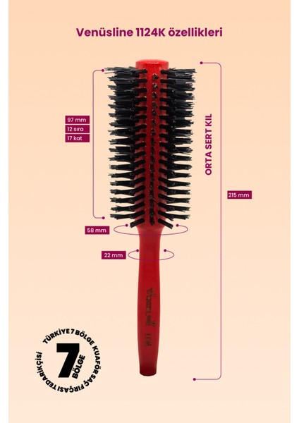 Venüsline 1124 Sert Kıllı Orta ve Uzun Boy Saçlar Için Düz ve Dalgalı Fön Fırçası fiyatları