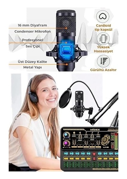 BM800 Live Platinium Set Efektli Ses Kartı Mikrofon Stand Kayıt Canlı Yayın Seti (Pc ve Telefon) modelleri