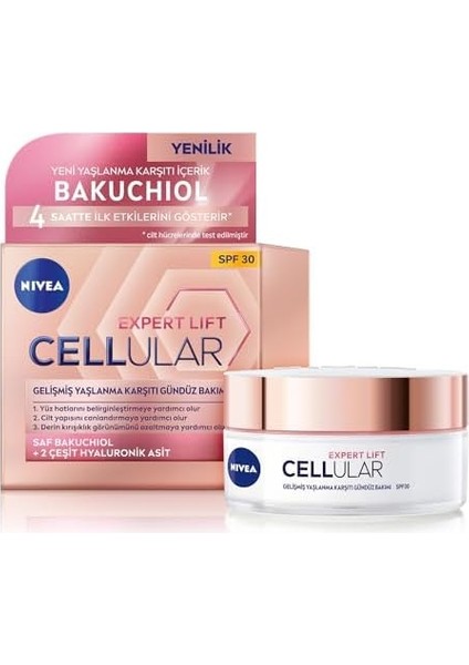Nıvea Cellular Expert Lift Doğal Retinol Alternatifi Saf Bakuchiol ve Hyaluronik Asit Içeren Kırışıklık Karşıtı ve Nemlendirici Gündüz Kremi 50 ml