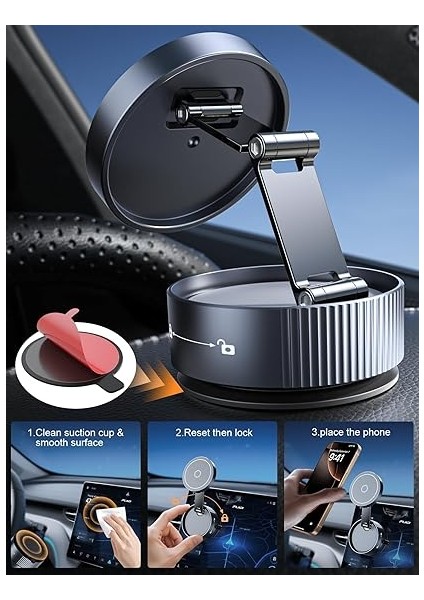 Magsafe Için Yükseltilmiş Vakumlu Manyetik Telefon Tutacağı, Çift Katlanır Vantuzlu Telefon Montajı, Tüm Akıllı Telefonlar ve Tüm Araba Modelleri Için 360° Dönebilen Telefon Tutacağı - Gri fırsatları