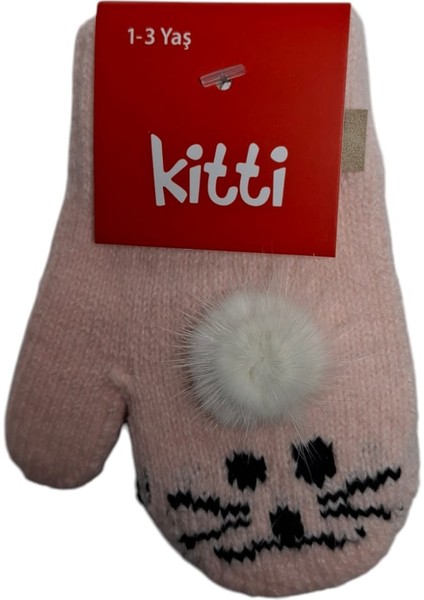 Spteks Kitti 1-3 Yaş Kız Çocuk Açık Pembe Renk Hayvan Desenli ve Figürlü Kışlık Örme Eldiven fiyatları