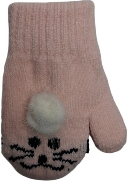 Spteks Kitti 1-3 Yaş Kız Çocuk Açık Pembe Renk Hayvan Desenli ve Figürlü Kışlık Örme Eldiven modelleri