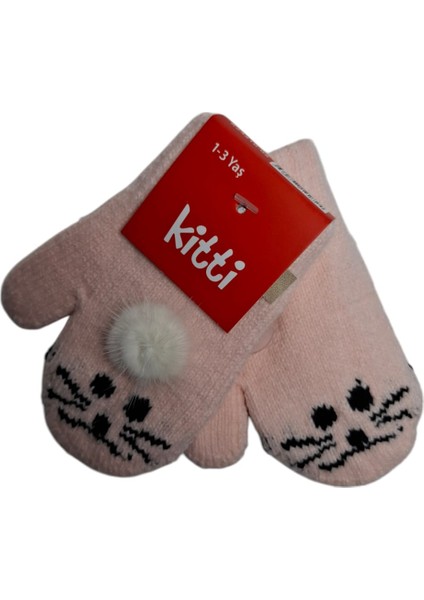 Spteks Kitti 1-3 Yaş Kız Çocuk Açık Pembe Renk Hayvan Desenli ve Figürlü Kışlık Örme Eldiven fırsatları