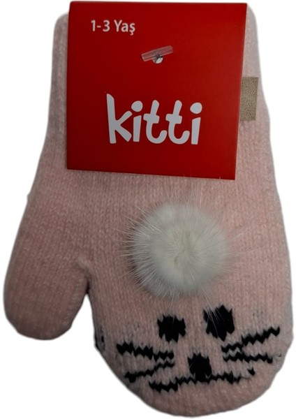 Spteks Kitti 1-3 Yaş Kız Çocuk Açık Pembe Renk Hayvan Desenli ve Figürlü Kışlık Örme Eldiven indirimleri