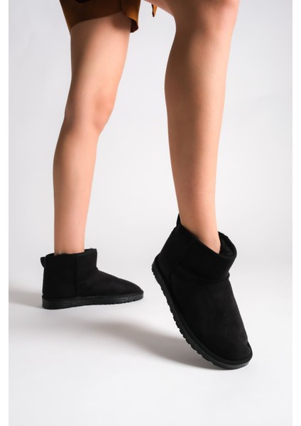 Jolıe Bağcıksız Düz Taban Içi Kürklü Kısa Süet Kadın Bot Sst - Siyah