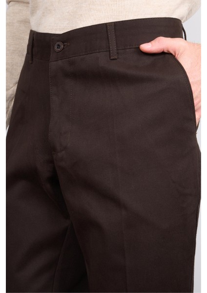 1 Kahverengi Erkek Pamuk Gabardin Regular Pantolon
