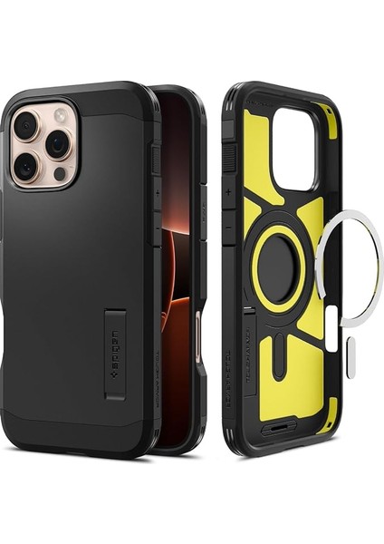 iPhone 16 Pro Max ile Uyumlu Ekstra Dayanıklı Magsafe Kılıf Tough Armor Ai Hava Kanalı Teknolojisi Askeri Sınıf Koruma Magfit Black Çift Katman Kapak - ACS08013