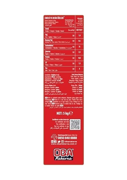 Oba Makarna Catering Arpa Şehriye 5 kg