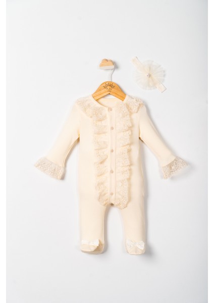 Kız Bebek Mevlütlük Tulum Bandanalı Dantelli