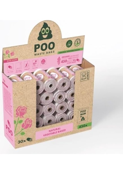 M-Pets Poo Dışkı Poşeti 15 Yaprak Gül Kokulu 30LU Paket