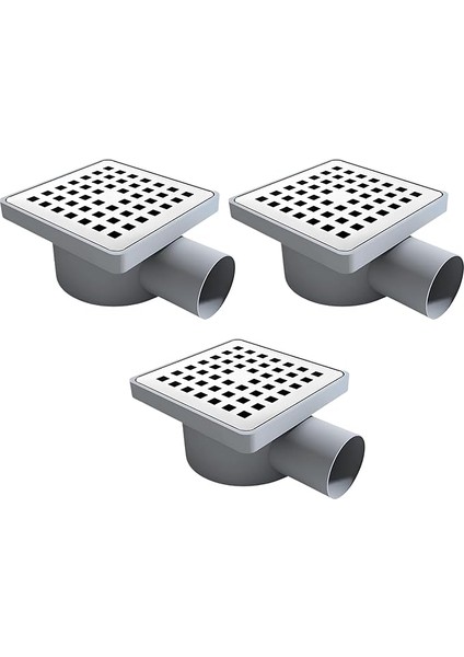 Set 10X10 Kare Krom Yer Sifonu – Ø50 Yandan Çıkışlı, 304 Paslanmaz Çelik Su Gideri | Balkon, Banyo ve Zemin Için Dayanıklı Gider Izgarası