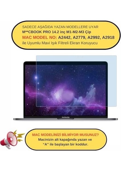 Pro M1-M2-M3-M4 14INÇ Ekran Mavi Işık Filtresi ( &apos;li Pro 14") A2442 A2779 A2992 A2918 A3112 A3401 A3185 ile Uyumlu Ray Şeffaf fiyatları