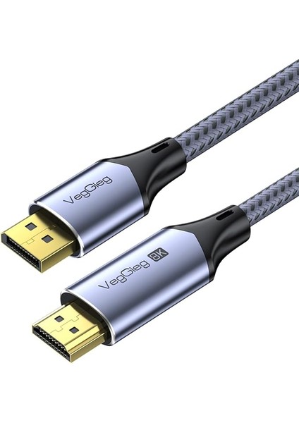 Dp To HDMI Kablo 8k 60Hz 4K 240Hz Hdr 3D 48GBPS Örgülü Displayport To HDMI Kablo 2 Metre