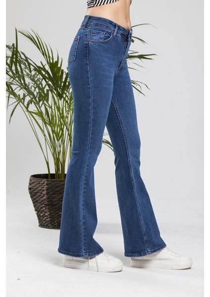jean Adenle Ispanyolsolmaz Renk Koyu Mavi Jeans Flared Jeans Yüksek Bel