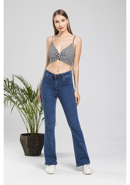 jean Adenle Ispanyolsolmaz Renk Koyu Mavi Jeans Flared Jeans Yüksek Bel modelleri