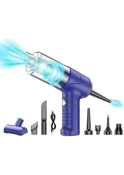 Araba Süpürgesi Dahili Işıklı Taşınabilir Kablosuz, Şarj Edilebilir Süpürge, 18000 Pa Yüksek Güçlü Fırçasız Motor, 4000MAH, Ev, Ofis, Bilgisayar Için Çoklu Başlıklı LT-145 Lacivert