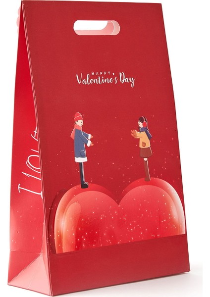 Kalpli Karton Çanta - Kırmızı - 25X38X10 cm