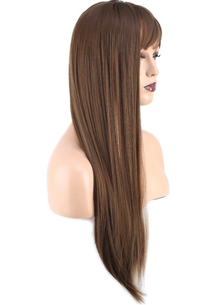 Düz Perçemli Uzun Fiber Sentetik Peruk - Kumral modelleri
