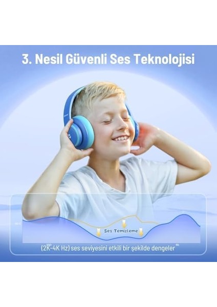 Gürültü Önleyici Ses Sınırlı 60 Saat Oynatma Süreli Bluetooth Çocuk Kulaklığı Mavi modelleri