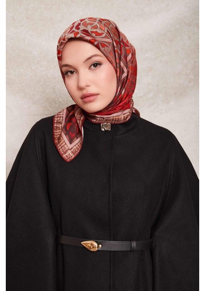 Kiremit Vectör Desen Twill İpek Eşarp