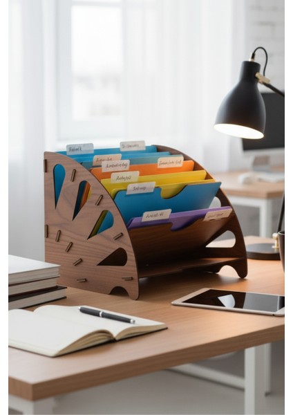 Sunrise Masaüstü Ahşap Dosyalık- Çok Amaçlı Organizer