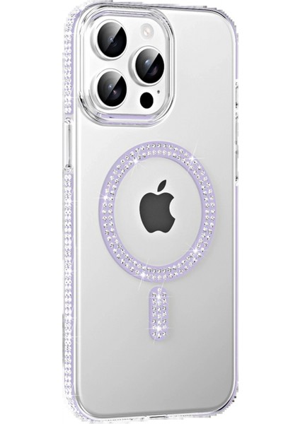 Apple iPhone 15 Pro Move Taşlı Magsafe Kapak - Lila