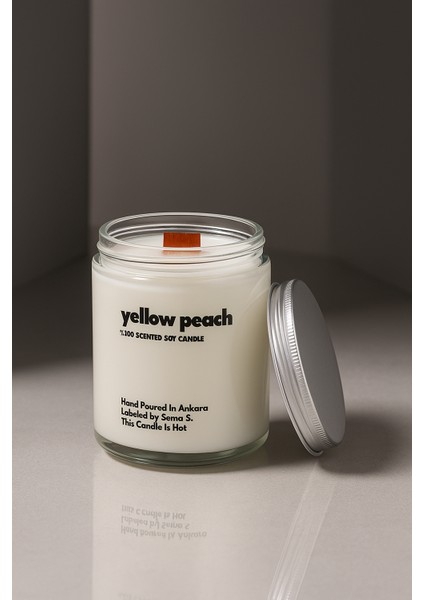 : Yellow Peach : Cam Kavanozda Kokulu %100 Soya Mum (Şeftali, Bal Özü, Kiraz Çiçeği)