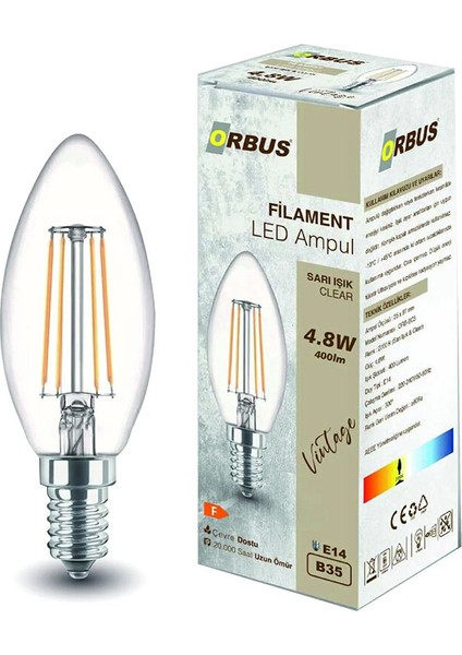 4 Adet Orbus Bc3 4W Clear Ampul Sarı Işık E14 400LM fiyatları