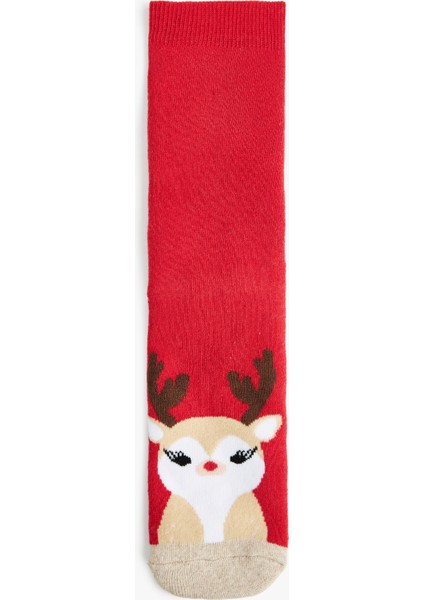 Pamuklu Yılbaşı Temalı Havlu Soket Çorap
