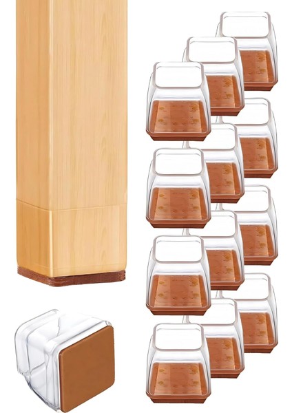 Adet Kare Papucu (3.5–3.9 Cm) – Şeffaf Silikon Keçeli, Gürültü Önleyici ve Zemin Mobilya Ayak Kılıfı