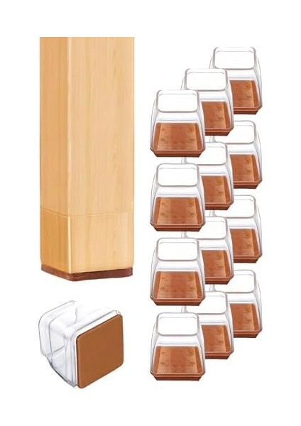 Adet Kare Papucu (3.5–3.9 Cm) – Şeffaf Silikon Keçeli, Gürültü Önleyici ve Zemin Mobilya Ayak Kılıfı modelleri