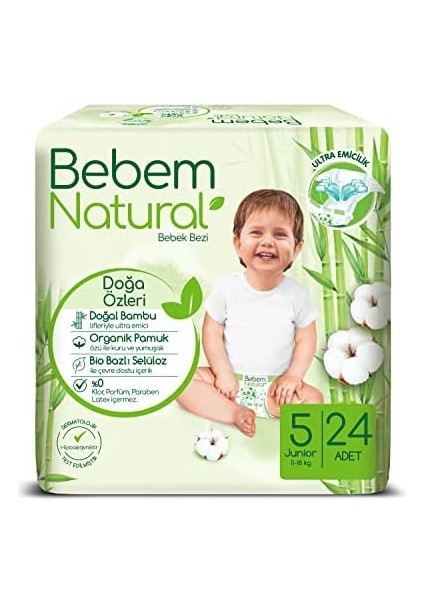 Bebem Natural 5 Beden Jumbo Bebek Bezi (1 x 24 Adet)
