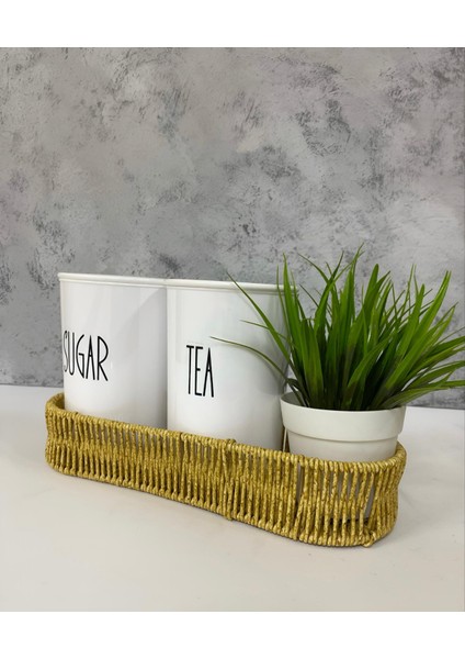 Rattan Sepetli 2'li Akrilik (Plastik) Çay/şeker Saklama Kabı Çiçek Hediyeli 4'lü Kavanoz Seti fiyatları