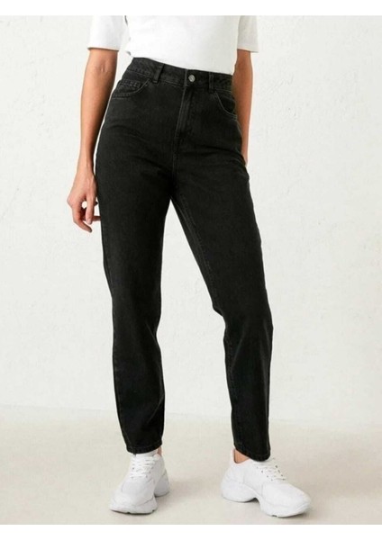 New Staigers Siyah Yüksek Bel Likralı Mam Jean