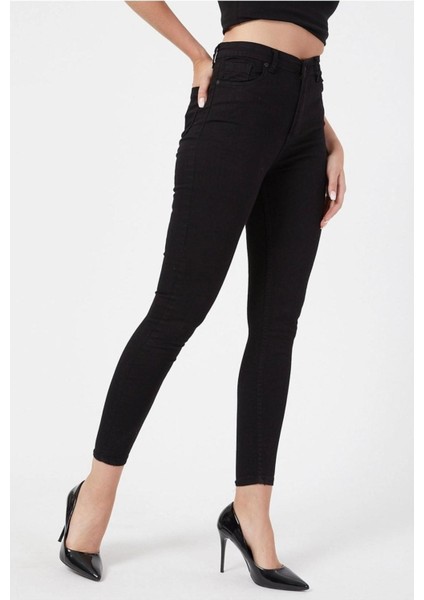 Elite Aideen Solmayan Siyah Yüksek Bel Dar Paça Skinny Jean Denim Pant. fiyatları