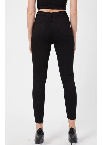 Elite Aideen Solmayan Siyah Yüksek Bel Dar Paça Skinny Jean Denim Pant. modelleri