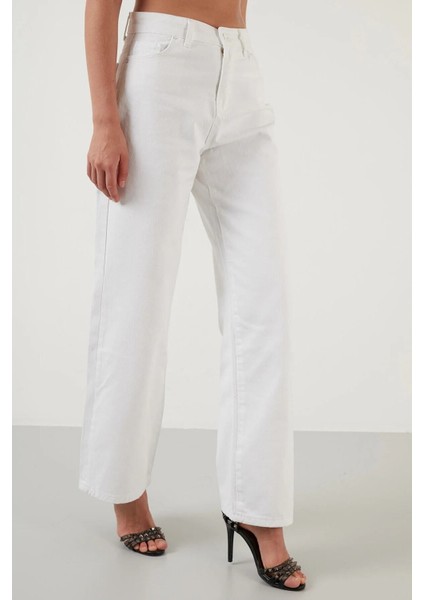 Blacksea Mood Casual Yüksek Bel Süper Salaş Palazzo Denim Pant. Beyaz fiyatları