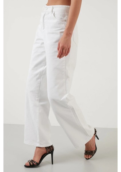 Blacksea Mood Casual Yüksek Bel Süper Salaş Palazzo Denim Pant. Beyaz modelleri