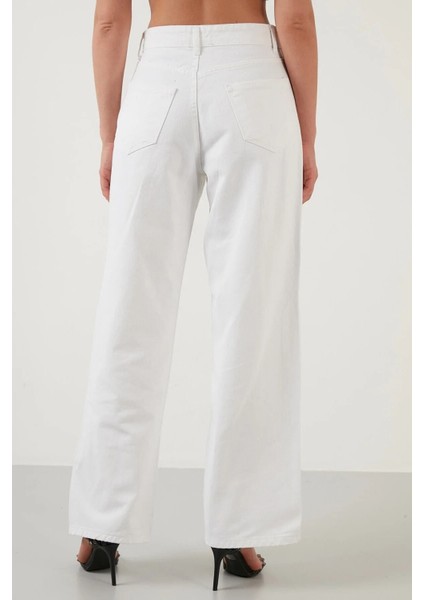 Blacksea Mood Casual Yüksek Bel Süper Salaş Palazzo Denim Pant. Beyaz fırsatları