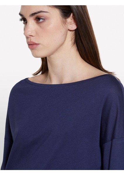 Modal Karışımlı Kayık Yaka Regular Fit T-Shirt Kadın Lacivert T-Shirt - 325P3QU4L12EE