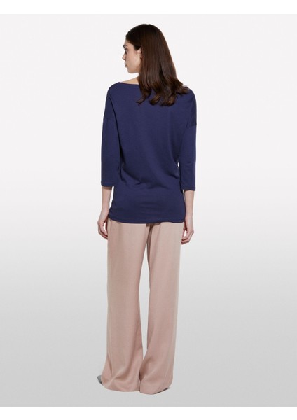 Modal Karışımlı Kayık Yaka Regular Fit T-Shirt Kadın Lacivert T-Shirt - 325P3QU4L12EE modelleri