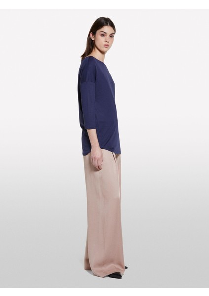 Modal Karışımlı Kayık Yaka Regular Fit T-Shirt Kadın Lacivert T-Shirt - 325P3QU4L12EE fırsatları