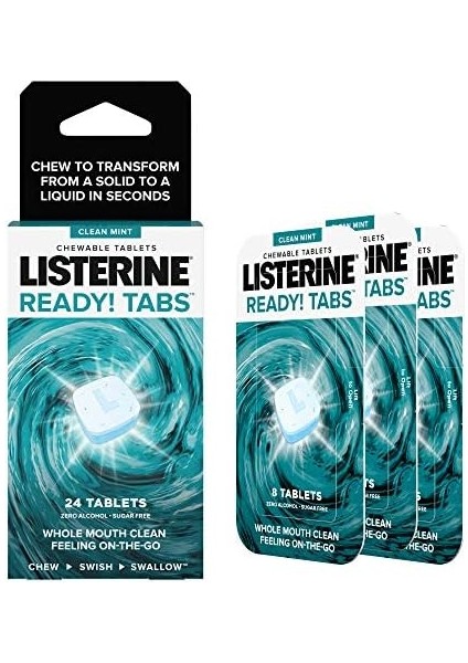 Listerine Hazır! Temiz Nane Aromalı Tabletler Çiğnenebilir Tabletler, 24 Sayılı fiyatları