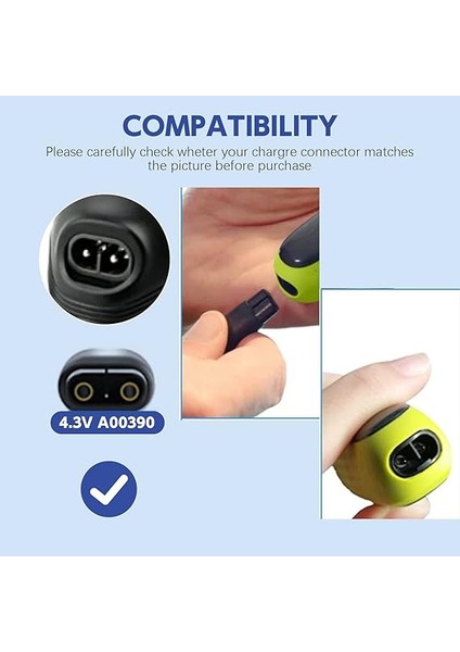 Phillips Oneblade QP2520 QP2570 QP2620 MG3730 MG3720 MG5720 MG5730 BT3208 BT3206 Charger Philip Norelco A00390 Için 4,3 V Philips One Blade Şarj Kablosu .8m modelleri