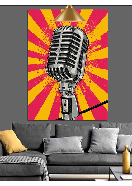 Retro Tarzda Vintage Stüdyo Mikrofonu Dekoratif Kanvas - Mdf Ahşap Tablo fiyatları
