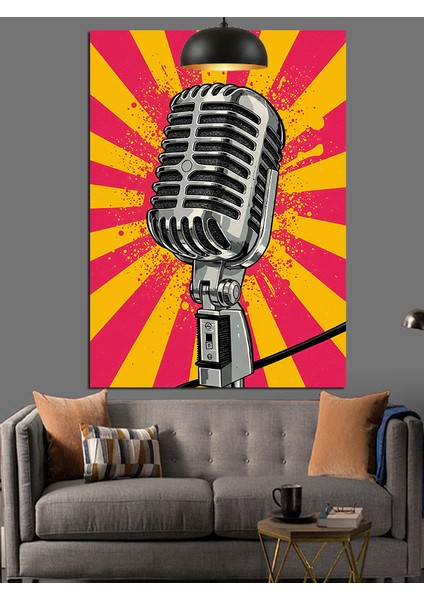 Retro Tarzda Vintage Stüdyo Mikrofonu Dekoratif Kanvas - Mdf Ahşap Tablo fırsatları