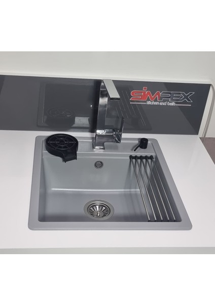 Tek Göz Metalik Gri Granit Evye Tezgah Üstü&tezgaha Sıfır Uyumlu ( 49X50CM) Tam Paket fiyatları
